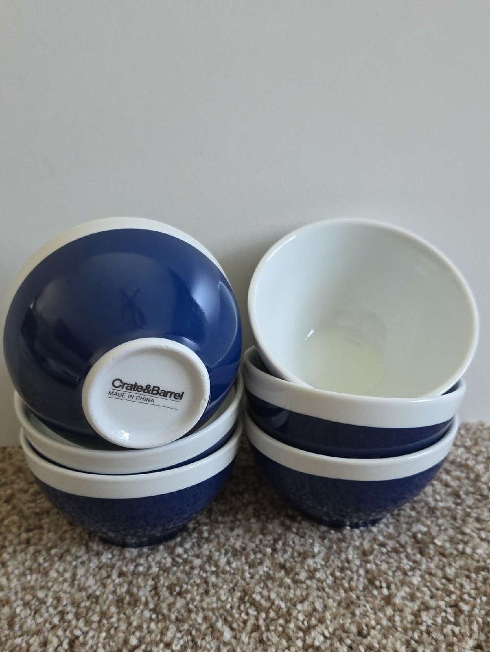 Crate&Barrel Navy Blue and White Porcelain Bowls - Set of 6 - NWOT